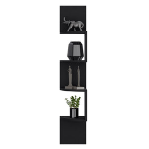 English Elm Shelf Crestone Wall-Mounted Black Engineered Wood Shelf with Four Spacious Display Shelves for Living Room Decor and Storage B092142847