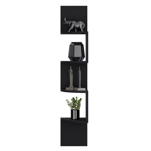 English Elm Shelf Crestone Wall-Mounted Black Engineered Wood Shelf with Four Spacious Display Shelves for Living Room Decor and Storage B092142847