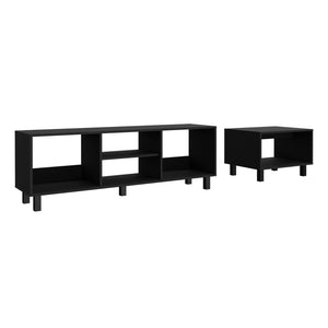 English Elm 2pc Millville Living Room Set in Black – Engineered Wood Coffee Table & TV Rack, Sturdy Storage B092142849