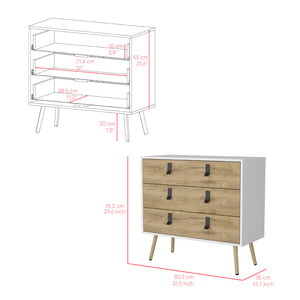 English Elm Dresser Magness Modern White & Macadamia 3-Drawer Compact Engineered Wood with Metal Handles and Legs B092142845