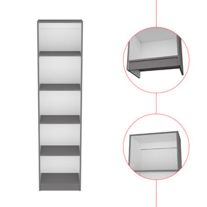 English Elm Bookcase XS Benzoni Slim Office Shelf Unit in Matt Gray/White — 5-Tier Space-Saving Engineered Wood Storage (44.9"L x 15.35"W) B092142826