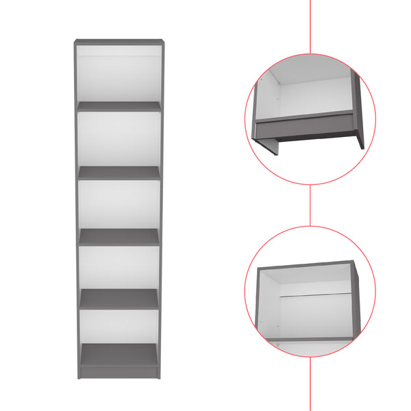 English Elm Bookcase XS Benzoni Slim Office Shelf Unit in Matt Gray/White — 5-Tier Space-Saving Engineered Wood Storage (44.9"L x 15.35"W) B092142826