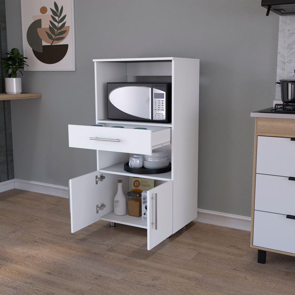 English Elm Kitchen Glenwood Pantry Cabinet White – Engineered Wood, 2 Open Shelves, Drawer & Double Doors, Sleek Storage Solution B092142841