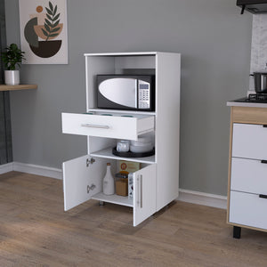 English Elm Kitchen Glenwood Pantry Cabinet White – Engineered Wood, 2 Open Shelves, Drawer & Double Doors, Sleek Storage Solution B092142841