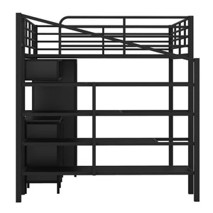 English Elm Metal Loft Bed with Desk, Wardrobe & Ladder Shelves Full Black — Space-Saving Study Loft, Sturdy Metal GX000634AAB