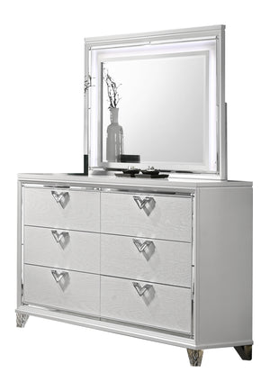 English Elm Modern Prism King 4PC Bedroom Set with LED Headboard, Mirror Accents, V-Handle Storage & Tufting B009S01226