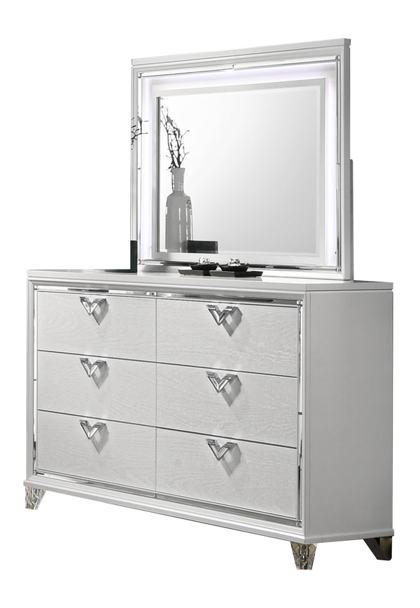 English Elm Modern Prism King 4PC Bedroom Set with LED Headboard, Mirror Accents, V-Handle Storage & Tufting B009S01226