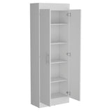 White Kitchen Pantry Cabinet Clinton, 2 Doors, Multiple Shelves, Metal Handles, 11.90 x 23.60 x 66.80