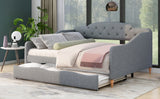 Hearth and Haven Patterson Full Size Upholstered Daybed with Button Tufted Backrest, Nailhead Trim and Trundle, Grey GX002017AAE
