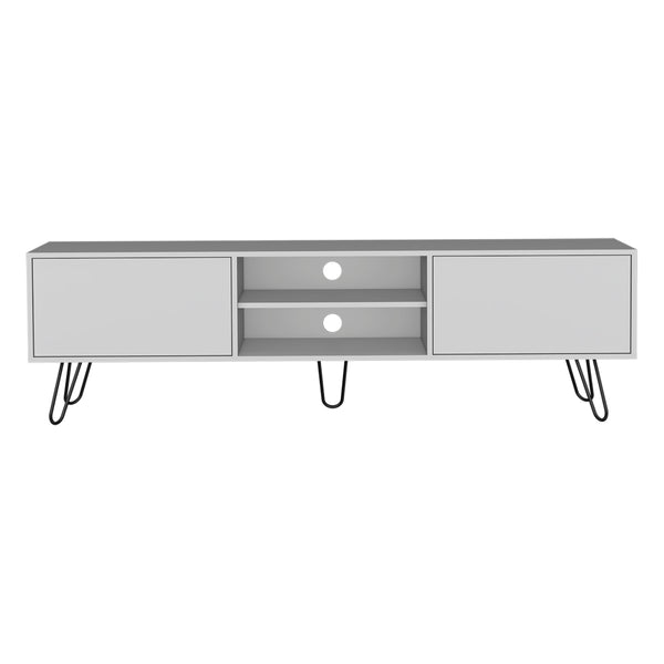 English Elm Tv Stand Franklin Modern White Engineered Wood TV Console with Two Open Shelves, Closed Storage, Five-Leg Stability and Sleek Design B092142852