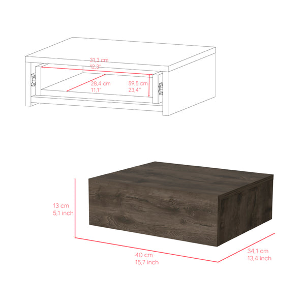 English Elm Nightstand Isola Wall-Mounted Dark Brown Engineered Wood | Space-Saving Drawer, Spacious Top (90") B092142815