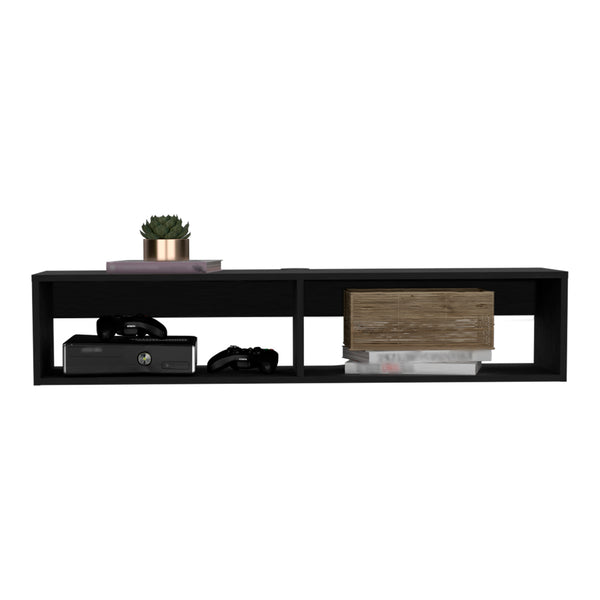 English Elm Floating Tv Stand Shelley Wall-Mounted Black with Two Open Shelves 51.5" Modern Space-Saving Design B092142853