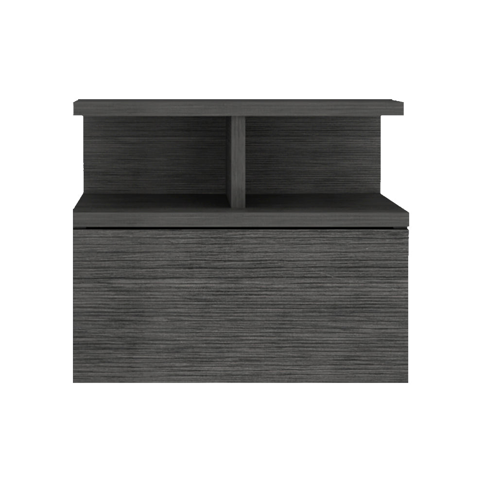 English Elm Nightstand Floating Flopini Smokey Oak – Wall-Mounted Engineered Wood Nightstand with Drawer, Space-Saving Shelf and Modern Gray Finish B092142831