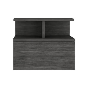 English Elm Nightstand Floating Flopini Smokey Oak – Wall-Mounted Engineered Wood Nightstand with Drawer, Space-Saving Shelf and Modern Gray Finish B092142831