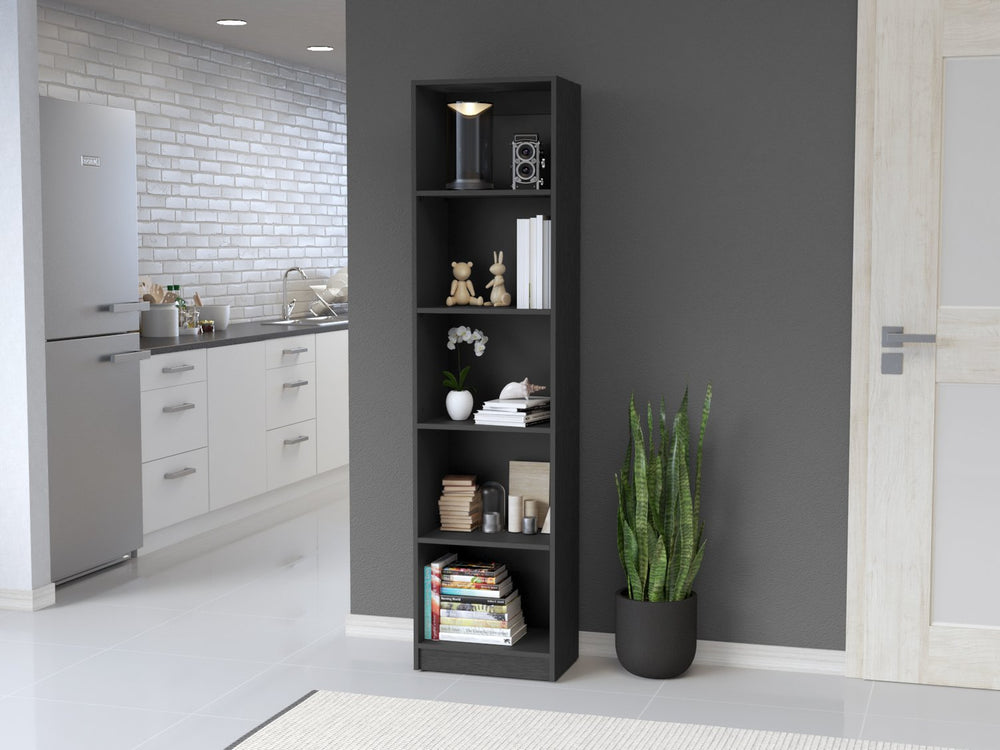 English Elm Bookcase Slim Benzoni Black Engineered Wood, 5 Shelves Space-Saving Display Organizer for Office B092142813