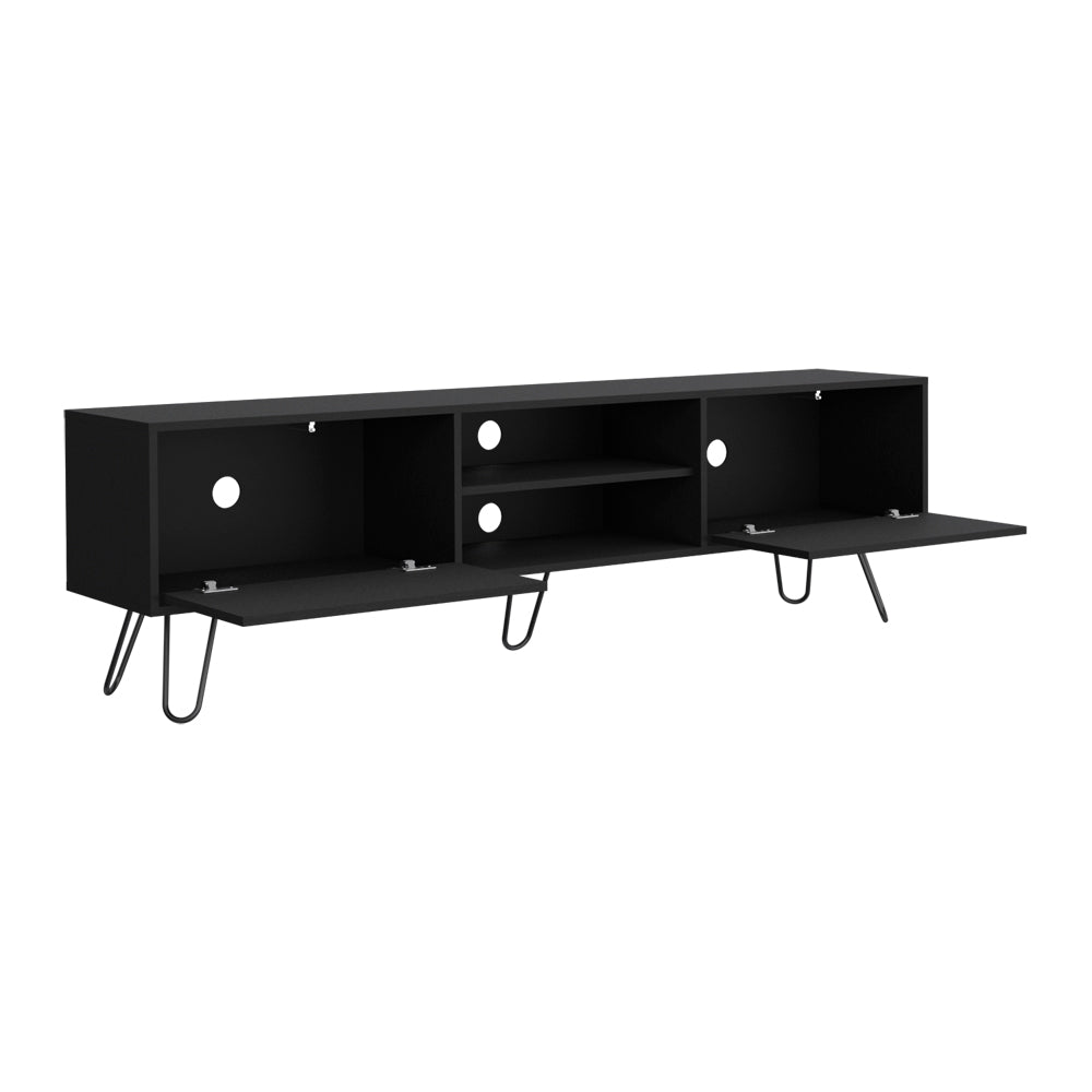 English Elm Tv Stand Franklin Elegant Black Engineered Wood TV Console with Two Open Shelves, Closed Storage, Five-Leg Design 75.1" B092142851