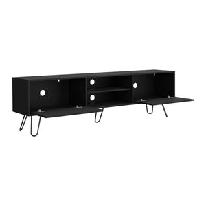 English Elm Tv Stand Franklin Elegant Black Engineered Wood TV Console with Two Open Shelves, Closed Storage, Five-Leg Design 75.1" B092142851