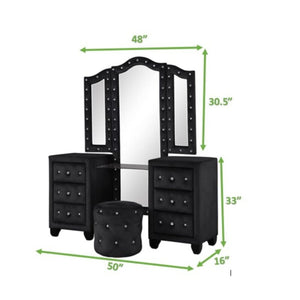 English Elm Crystal Tufted Queen 5 Pc Vanity Bedroom Set In Black - Luxurious Design With Smart Features & Storage B009S01133