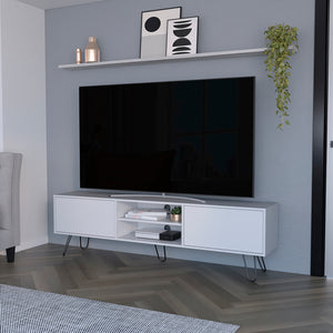 English Elm Tv Stand Franklin Modern White Engineered Wood TV Console with Two Open Shelves, Closed Storage, Five-Leg Stability and Sleek Design B092142852