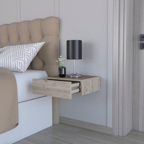 English Elm Nightstand Isola Wall-Mounted Light Gray Engineered Wood, Space-Saving Floating Design with Spacious Top & Generous Drawer B092142817