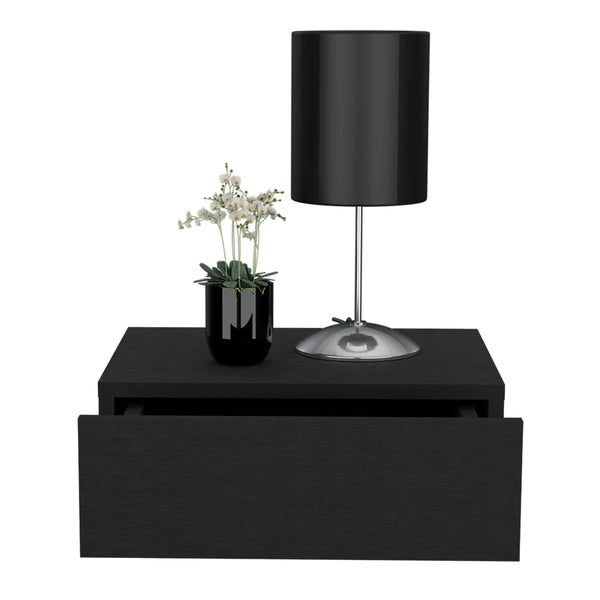 English Elm Nightstand Isola Wall-Mounted Black Engineered Wood – Space-Saving Floating Design with Large Drawer and 15.7" Top Surface B092142819