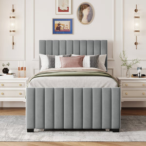 English Elm Twin Velvet Upholstered Platform Bed with Trundle — Space-Saving Sleepover Solution, Durable Design Gray SF000069AAE