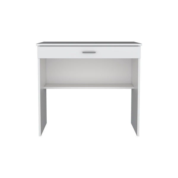 English Elm Desk Eden White Engineered Wood Office Desk with Spacious 27.8"W x13.2"D Drawer, Two-Leg Stable Design B092142855