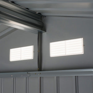English Elm 9' Galvanized Steel Backyard Shed with Sliding Doors Four Vents and Included Foundation Base W2225S00033