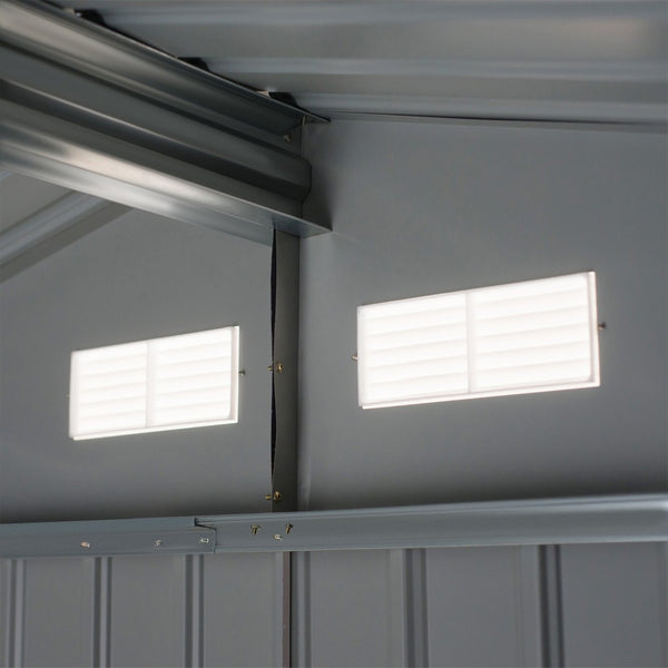 English Elm 9' Galvanized Steel Backyard Shed with Sliding Doors Four Vents and Included Foundation Base W2225S00033
