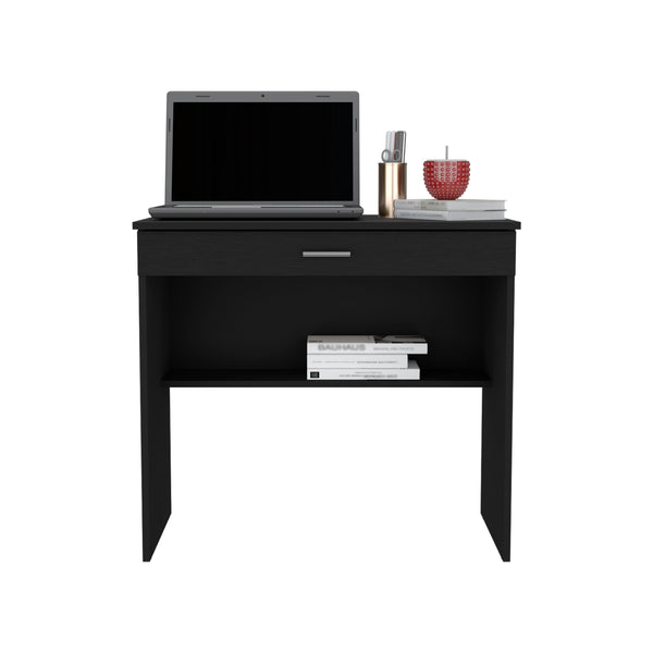 English Elm Desk Eden Black Engineered Wood Office Desk with Spacious 27.8"W x 13.2"D Drawer, Two-Leg Stability B092142850