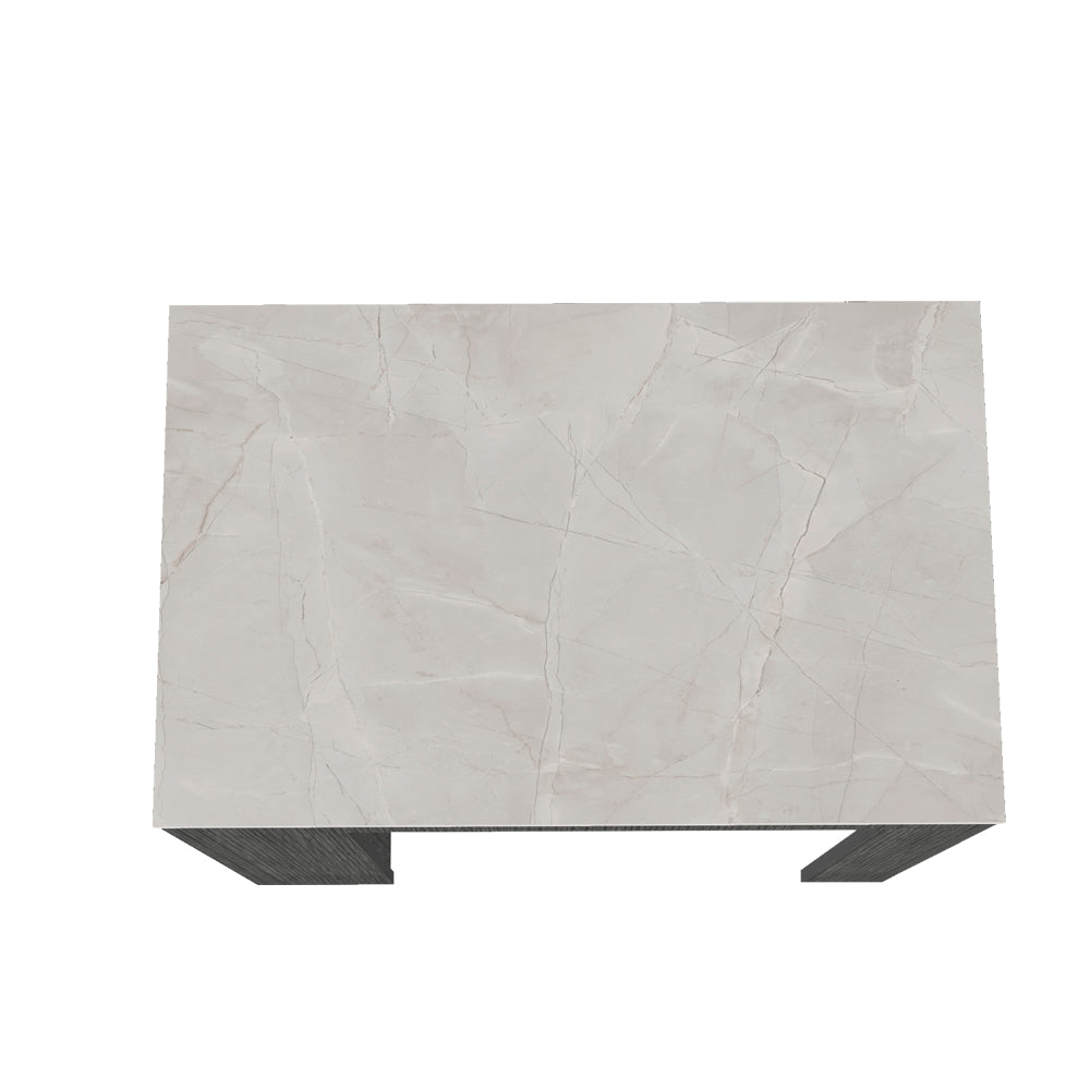 English Elm Kitchen Island Doyle Smoky Oak with Ibiza Marble Top, Compact Prep Table w/ 3 Shelves, Engineered Wood B092142834