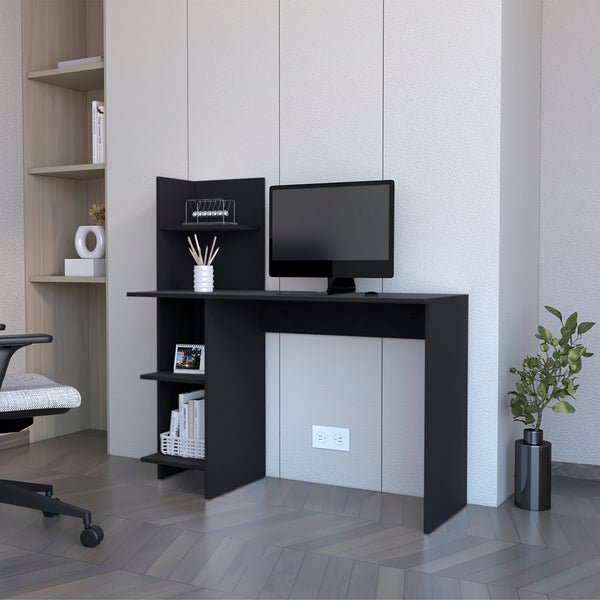 English Elm Desk Wichita Modern Black Engineered Wood Desk with Three Open Shelves 47" Work Surface for MonitorsDesk Wichita Modern Black Engineered Wood Desk with Three Open Shelves 47" Work Surface for Monitors B092142836