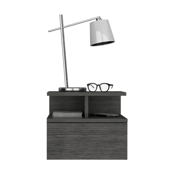 English Elm Nightstand Floating Flopini Smokey Oak – Wall-Mounted Engineered Wood Nightstand with Drawer, Space-Saving Shelf and Modern Gray Finish B092142831
