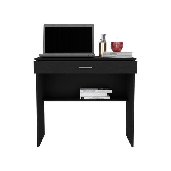 English Elm Desk Eden Black Engineered Wood Office Desk with Spacious 27.8"W x 13.2"D Drawer, Two-Leg Stability B092142850