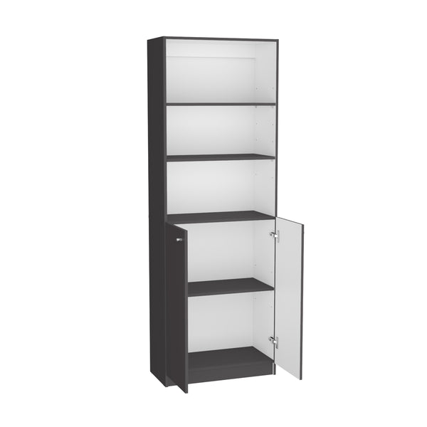 English Elm Bookcase Benzoni Dual-Door Matt Gray White — Engineered Wood Office Storage, Spacious Shelves Foldaway Elegance B092142827