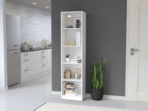 English Elm Bookcase XS Benzoni Slim White Engineered Wood 5-Shelf Space-Saving Office Display Durable Finish B092142822