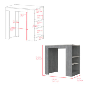 English Elm Kitchen Island Doyle Concrete Gray with Ibiza Marble Finish — Compact Prep Station, 3 Open Shelves, Engineered Wood Durable Storage 90cm B092142835