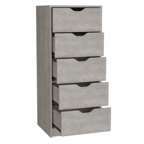 English Elm Kamran Concrete Gray Dresser - 5 Narrow Drawers, Engineered Wood, Space-Saving 45.2"L x 20"W B092142859