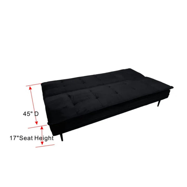 English Elm Gyuri Velvet 76" Upholstered Sofa Bed Black — 2-in-1 Convertible 3-Seater, Plush Sponge Comfort, Sturdy Metal Frame, Easy Assembly W2297142994