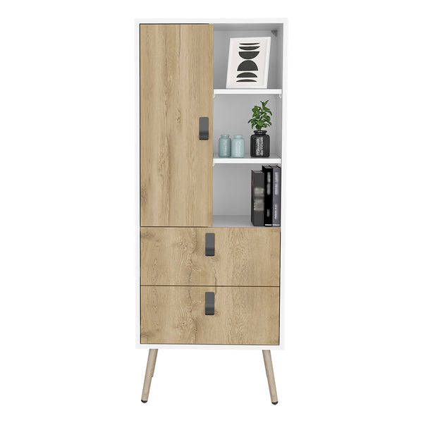 English Elm Tall Magness Tall Dresser with Side Door & Two Drawers in White Macadamia — Space-Saving Vertical Storage, Engineered Wood Finish B092142842