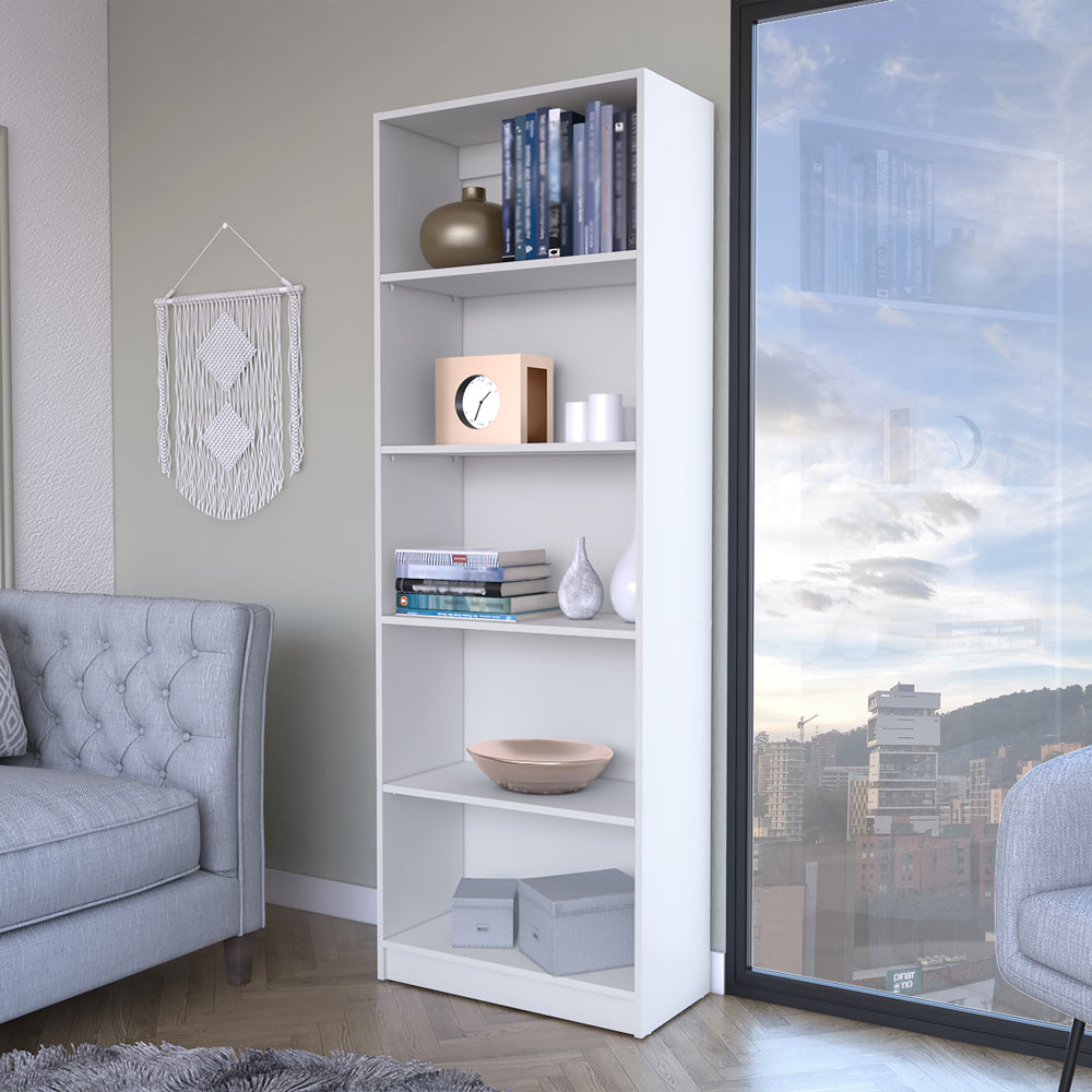 English Elm Bookcase Benzoni 4-Shelf White Engineered Wood Space-Savvy Design Durable Extra Lower Storage B092142821