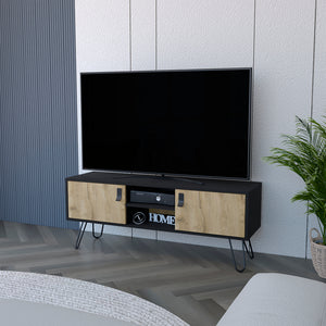 English Elm Tv Stand B Magness Black/Macadamia Engineered Wood TV Console with Open Shelves & Spacious Cabinets, Stable Base B092142844