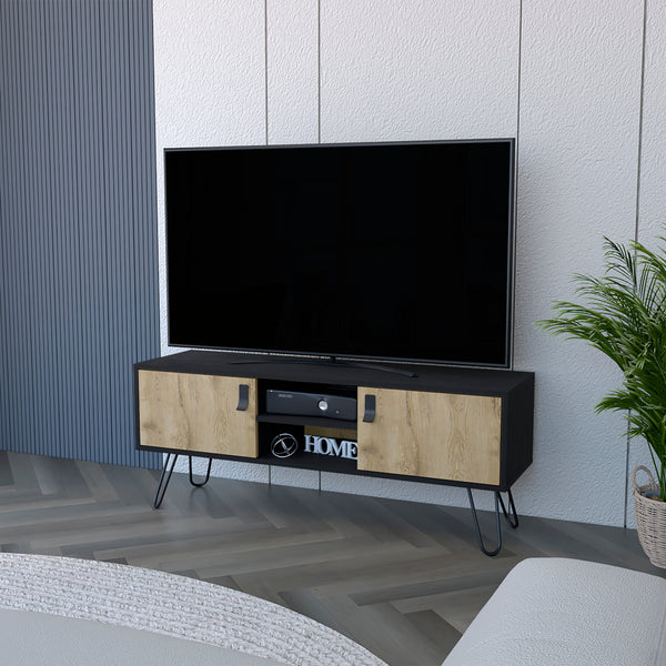 English Elm Tv Stand B Magness Black/Macadamia Engineered Wood TV Console with Open Shelves & Spacious Cabinets, Stable Base B092142844