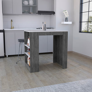 English Elm Kitchen Island Doyle Smoky Oak with Ibiza Marble Top, Compact Prep Table w/ 3 Shelves, Engineered Wood B092142834