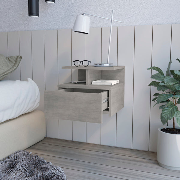 English Elm Nightstand Floating Flopini Concrete Gray — Wall-Mounted Engineered Wood, Drawer & 14" Shelf Space B092142830