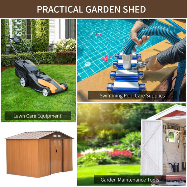 English Elm 9' Galvanized Steel Backyard Shed with Sliding Doors Four Vents and Included Foundation Base W2225S00033