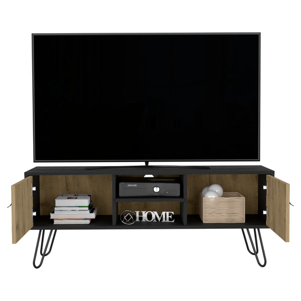 English Elm Tv Stand B Magness Black/Macadamia Engineered Wood TV Console with Open Shelves & Spacious Cabinets, Stable Base B092142844