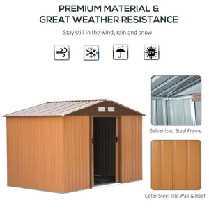 English Elm 9' Galvanized Steel Backyard Shed with Sliding Doors Four Vents and Included Foundation Base W2225S00033