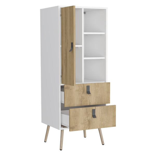 English Elm Tall Magness Tall Dresser with Side Door & Two Drawers in White Macadamia — Space-Saving Vertical Storage, Engineered Wood Finish B092142842