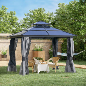 English Elm 10' X 10' Hardtop Gazebo Canopy - Stylish Aluminum Frame Pavilion With Double Roof & Mesh Curtains W2225S00034